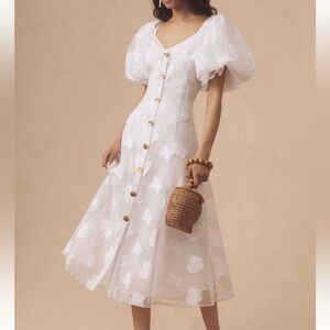 NWT Let Me Be (Anthropologie) puff-sleeved sheer midi dress